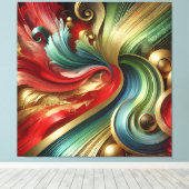 Radiant Flow – Abstract Gold and Colorful Canvas (Insitu (Houten vloer))