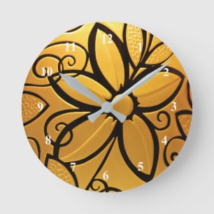 Radiant gouden geel natuurontwerp ronde klok
