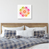 Radiant Harmony: Boho Sinaasappel en Roze Mandala Canvas Afdruk (Insitu (Slaapkamer))