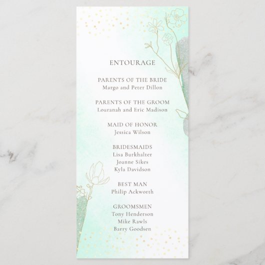 Radiant Mint Green Botanical Glitter Wedding Programma (Achterkant)