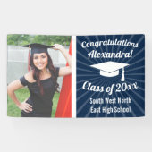Radiant Navy Blue Custom Photo Afstuderen Banner (Horizontaal)