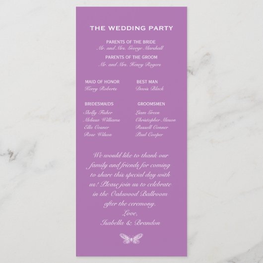 Radiant Orchid Butterfly Wedding Programme Programma (Achterkant)