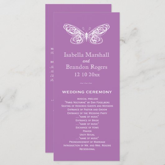 Radiant Orchid Butterfly Wedding Programme Programma (Voorkant / Achterkant)