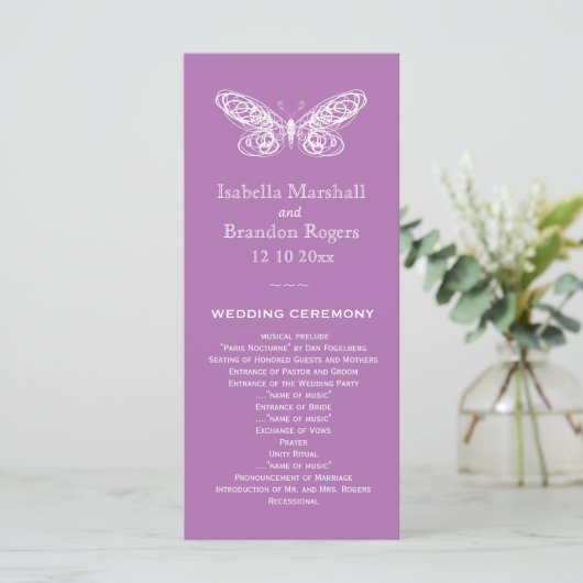 Radiant Orchid Butterfly Wedding Programme Programma (Staand voorkant)