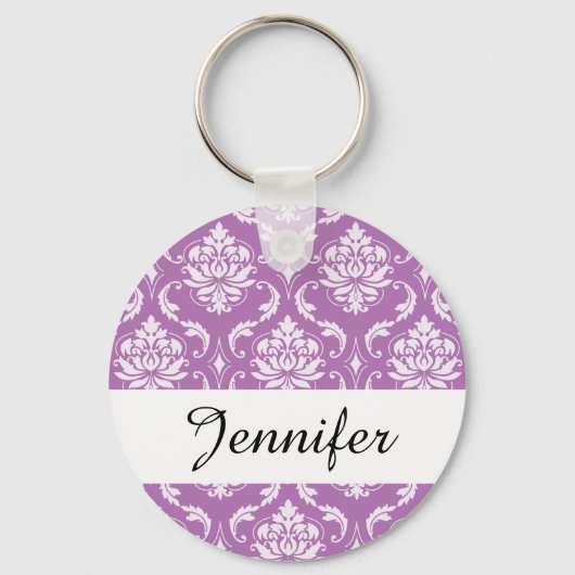 Radiant Orchid Classic Damask Patroon Sleutelhanger (Voorkant)