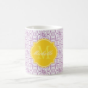 Radiant Orchid Damask Monogram Mok