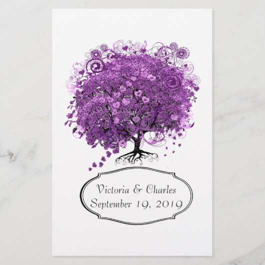 Radiant Orchid Heart Leaf Tree Wedding Briefpapier (Voorkant)