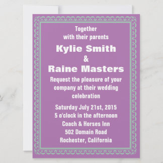 Radiant Orchid & Hemlock Green Wedding Invitation Kaart