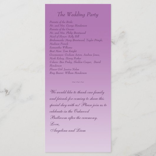Radiant Orchid Twinkle Lights Wedding Program Programma (Achterkant)