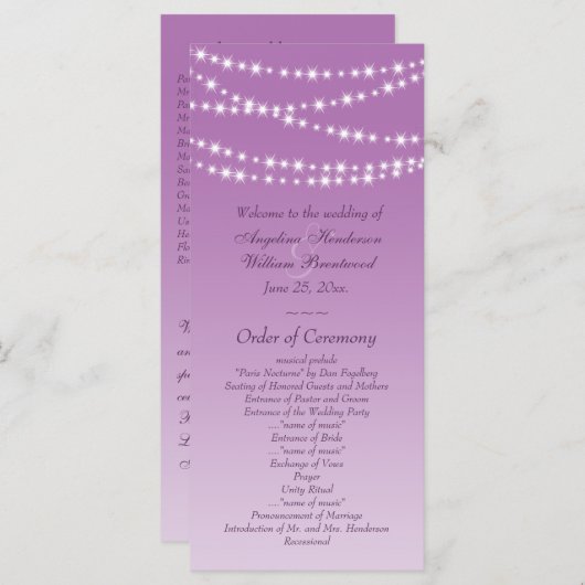 Radiant Orchid Twinkle Lights Wedding Program Programma (Voorkant / Achterkant)