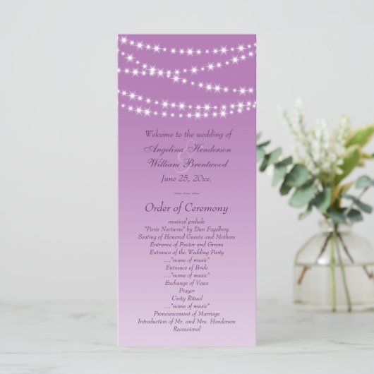 Radiant Orchid Twinkle Lights Wedding Program Programma (Staand voorkant)