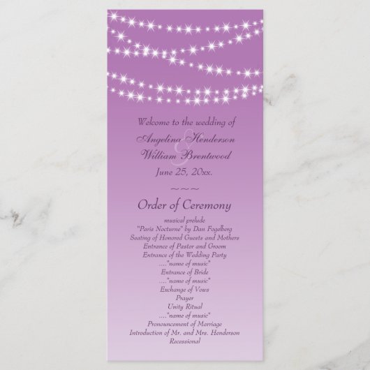 Radiant Orchid Twinkle Lights Wedding Program Programma (Voorkant)