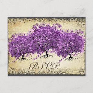 Radiant Paars Heart Leaf Tree Wedding Briefkaart