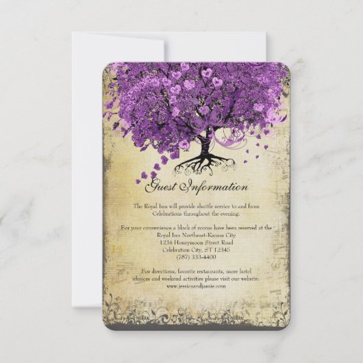 Radiant Paars Heart Leaf Tree Wedding Kaart (Voorkant)