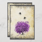 Radiant Paars Heart Leaf Tree Wedding Kaart (Voorkant / Achterkant)