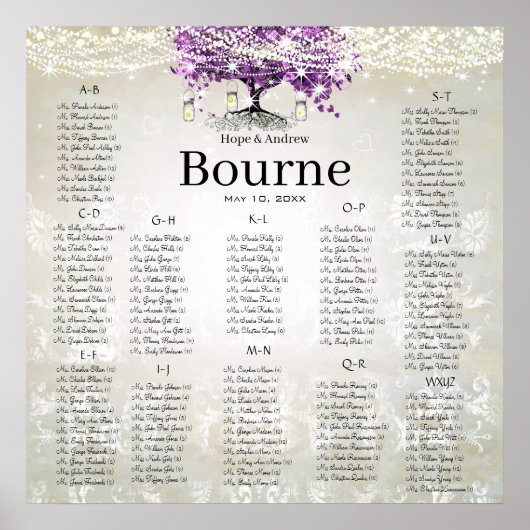 Radiant Paars Mason Jar Firefly Heart Leaf Tree Poster (Voorkant)