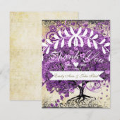 Radiant Paars-Romantic Heart Leaf Wedding Bedankkaart (Voorkant / Achterkant)