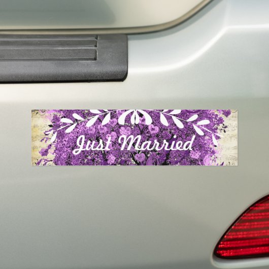 Radiant Paars-Romantic Heart Leaf Wedding Bumpersticker (Op auto)