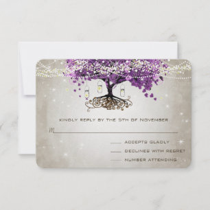 Radiant Paars-Romantic Heart Leaf Wedding RSVP Kaartje