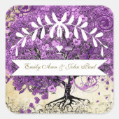 Radiant Paars-Romantic Heart Leaf Wedding Vierkante Sticker (Voorkant)