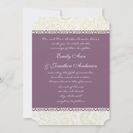 Radiant Paarse  Damask Wedding Kaart (Voorkant)