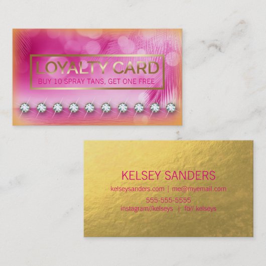 Radiant Palm Tree Roze Oranje Loyalty Card (Voorkant / Achterkant)