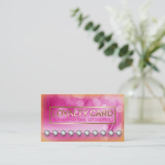 Radiant Palm Tree Roze Oranje Loyalty Card (Staand voorkant)