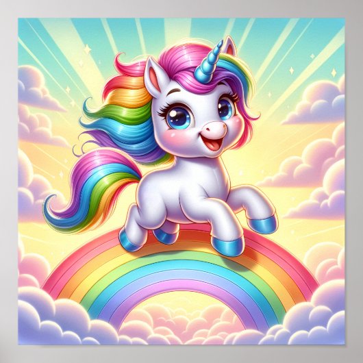 Radiant Rainbow Unicorn - Fantasy kinderkamer Kind Poster (Voorkant)