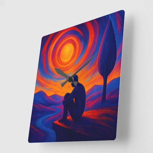 Radiant Solitude Abstract Expression in Blue ,fire Vierkante Klok (Hoek)