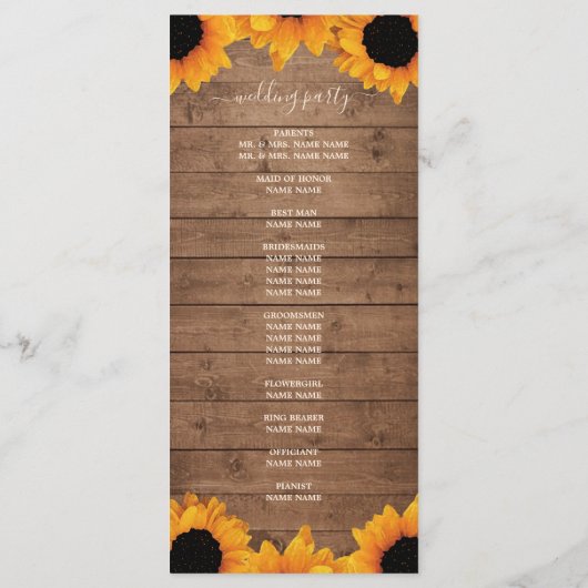 Radiant Sunflower Rustic Wood Wedding Programma (Achterkant)