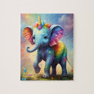 Radiant Wonders: De Regenboog Baby Eenhoorn Olifan Legpuzzel