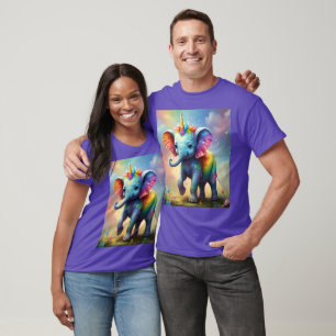 Radiant Wonders: De Regenboog Baby Eenhoorn Olifan T-shirt