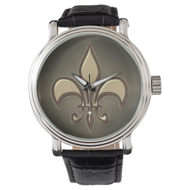 Radiant Zwart Goud Fleur de lis Horloge (Voorkant)