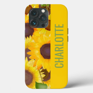 Radiante bloemen: Gepersonaliseerde Gele Zonnebloe iPhone 13 Pro Hoesje