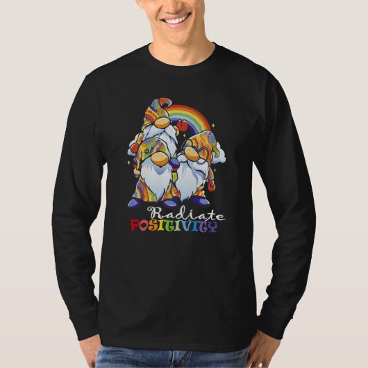 Radiate Positivity rainbow gnomes clouds T-shirt (Voorkant)