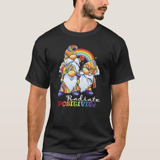 Radiate Positivity rainbow gnomes clouds T-shirt (Voorkant)