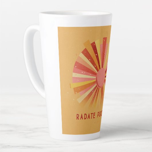 "Radiate Positivity" Retro Sunburst Art | 70s Styl Latte Mok (Linkerhoek)
