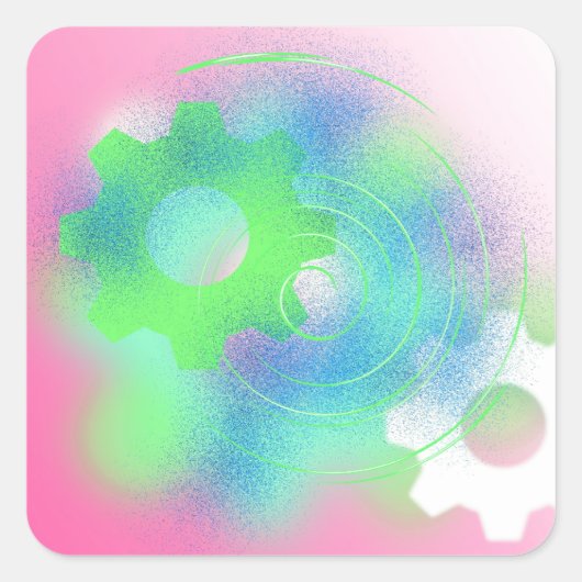 Radical Cog Abstract Vierkante Sticker (Voorkant)