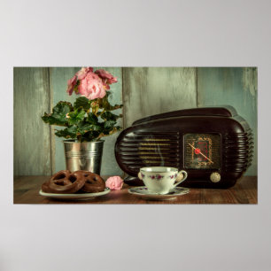 Radio China Set Flowers and Pretzel Poster