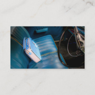 Radio op Visitekaartjes met blauw lederen autostoe