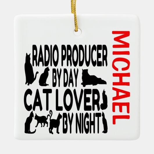 Radio Producent houdt van Kats CUSTOM Keramisch Ornament (Voorkant)