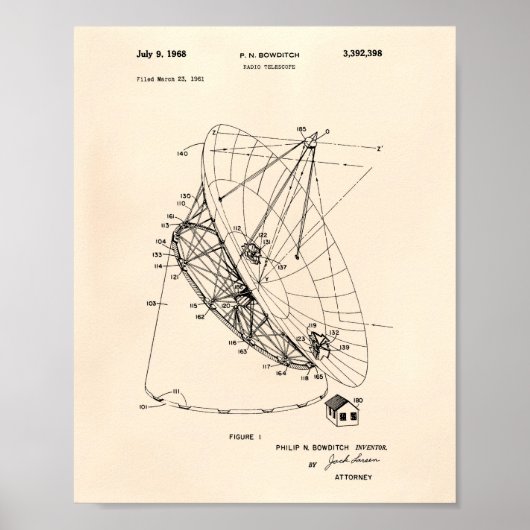Radio Telescope 1968 Patent Art Old Peper Poster (Voorkant)