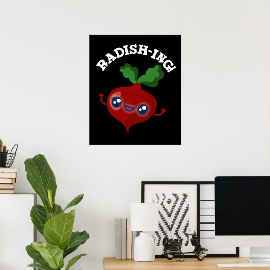 Radish ing Funny Veggie Radish Pun Dark BG Poster (Thuiskantoor)