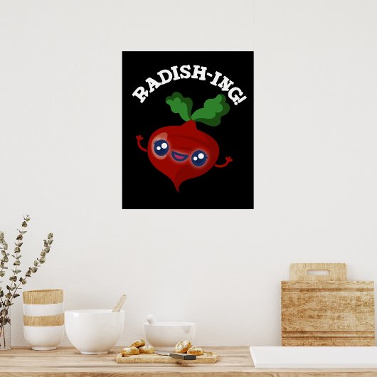 Radish ing Funny Veggie Radish Pun Dark BG Poster (Keuken)