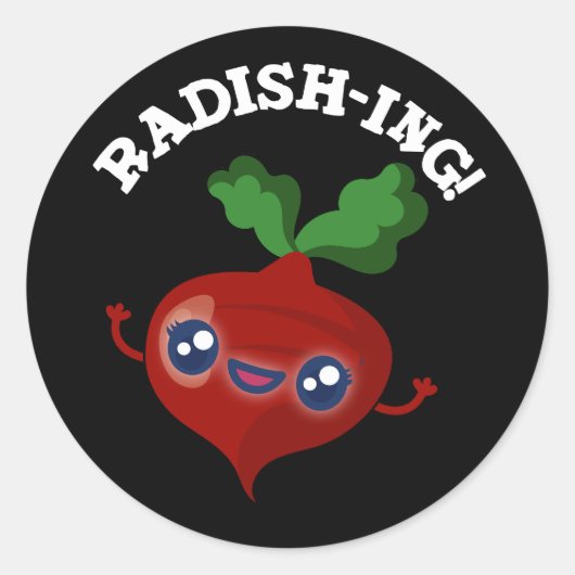 Radish ing Funny Veggie Radish Pun Dark BG Ronde Sticker (Voorkant)