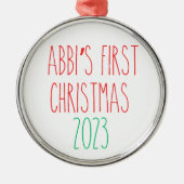 RAE DUNN Geïnspireerd Aangepaste Naam Eerste Kerst Metalen Ornament (Voorkant)