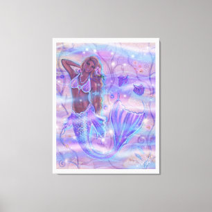 Raeni Mermaid met paarse bettas van Renee Lavoie Canvas Afdruk