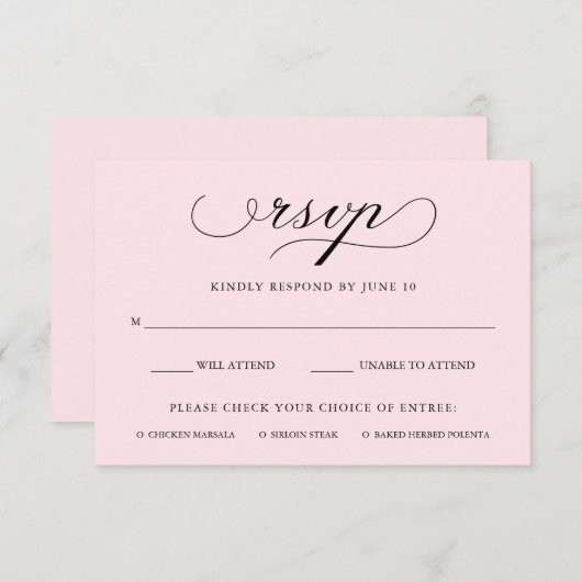 Raffiné | Blush Rose RSVP avec le choix de repas (Devant / Derrière)