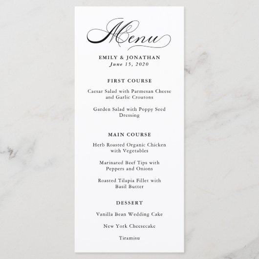 Raffiné | Menu Calligraphie noir et blanc (Devant)