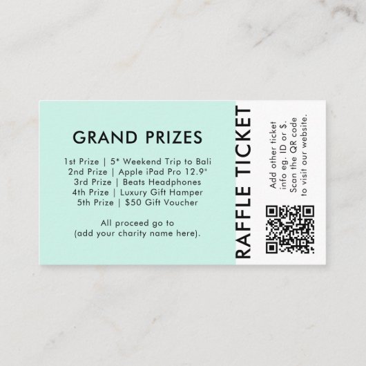 Raffle Ticket Mint QR Code Prize Draw Event Ticket (Achterkant)